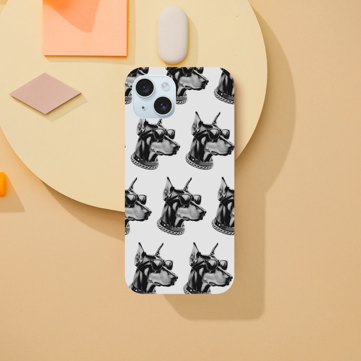 Retro Dog iPhone Case 13-16 | Dog Lover Aesthetic Tough Phone Cover | Urban Palm Trees