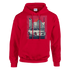 Red Car Jumper JDM hoodie with front graphic of a white sports car in cityscape; soft cotton blend, double-lined hood.