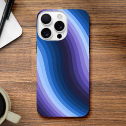 Blue retro wave iPhone case with Y2K wavy stripes and protective guard rails for daily impact and wireless charging.