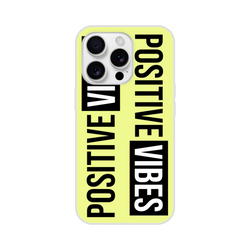 Bright yellow iPhone case for 13–16 with a bold black 'Positive Vibes' slogan in a streetwear style.