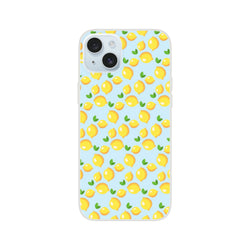 Blue lemon-pattern iPhone case for 13-16, sunny citrus design.
