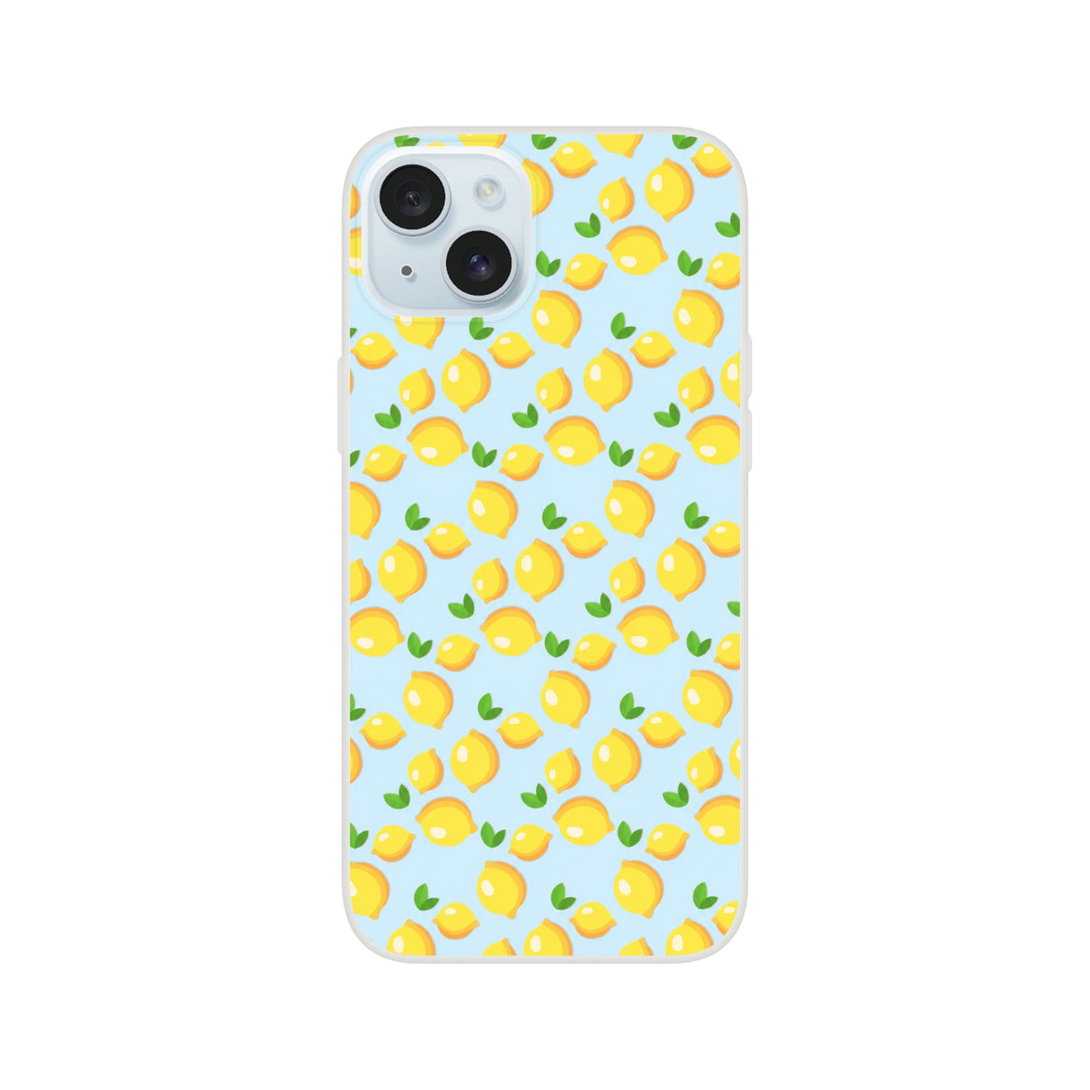 Blue lemon-pattern iPhone case for 13-16, sunny citrus design.