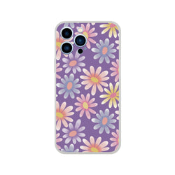 Retro pastel daisy iPhone case for 13-16, purple floral aesthetic with a matte finish.