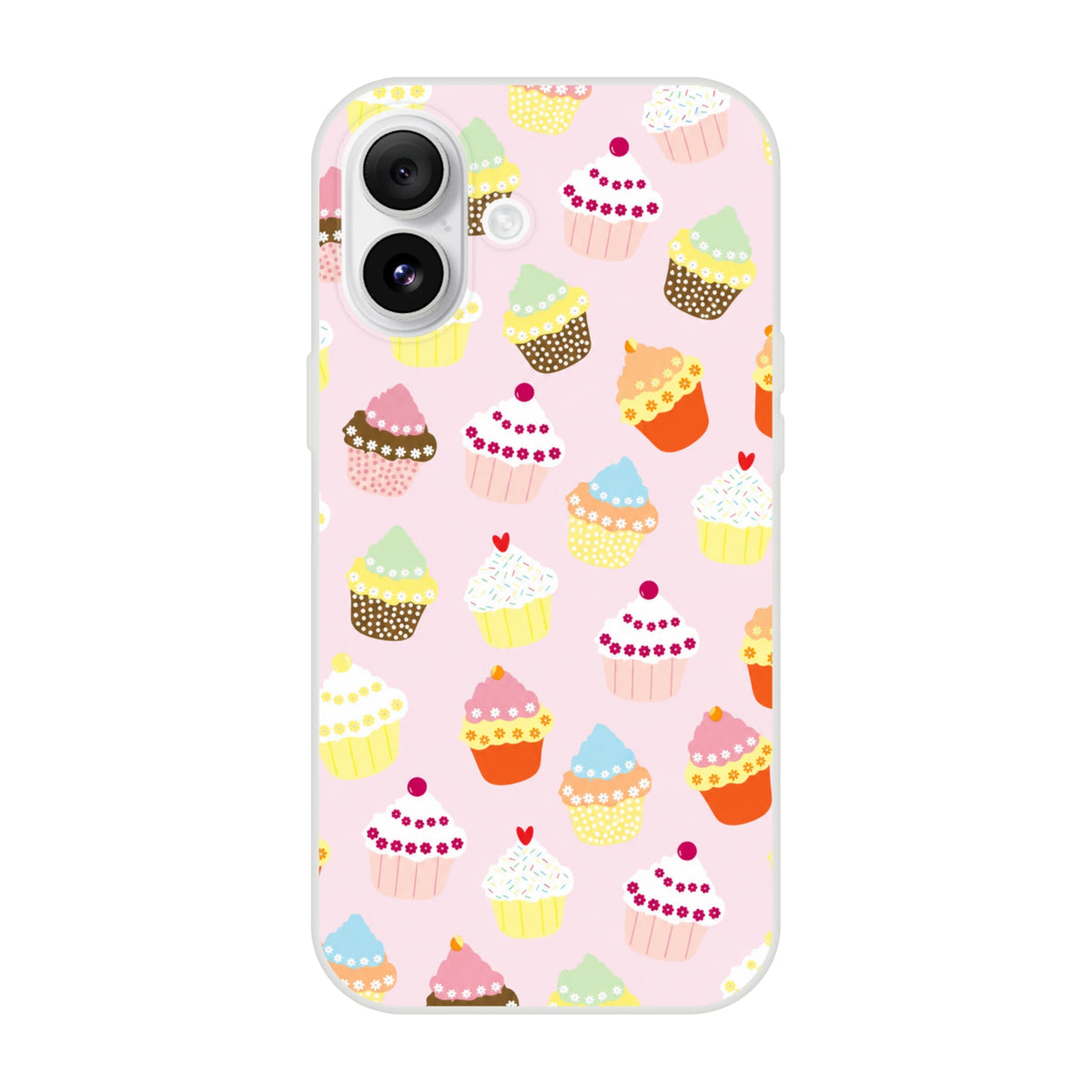 Cute Cupcake iPhone Case (13-16) Pastel Kawaii Sweet Treat with cupcakes on pink background