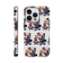 Bulldog-on-skateboard pattern protective case for iPhone 13–16; dual-layer wraparound print with glossy finish.