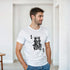 Man wearing white cotton-blend King graphic T-shirt featuring a skull crown and KING text.