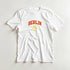 White women's Berlin cotton blend graphic T-shirt with red BERLIN and yellow 1994 Germany design, short sleeves.