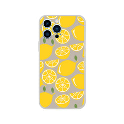 Cute lemon fruit iPhone case with bright yellow lemon slices on beige background for iPhone 13-16