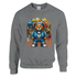Grey Urban Teddy Bear men's graphic sweatshirt with a blue-hooded bear against colorful graffiti backdrop.