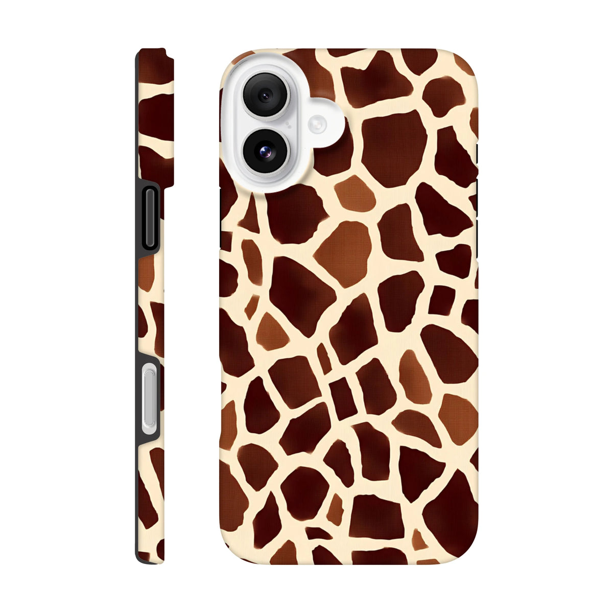 Bold giraffe print tough iPhone case featuring a safari animal pattern that wraps fully around the edges for wild style and protection.