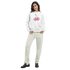 White women's hoodie with pink glitter cherry graphic, front pouch pocket, soft cotton-poly blend.
