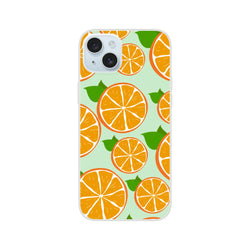 Cute Orange Fruit iPhone Case with citrus slice pattern on mint background, frosted matte finish.