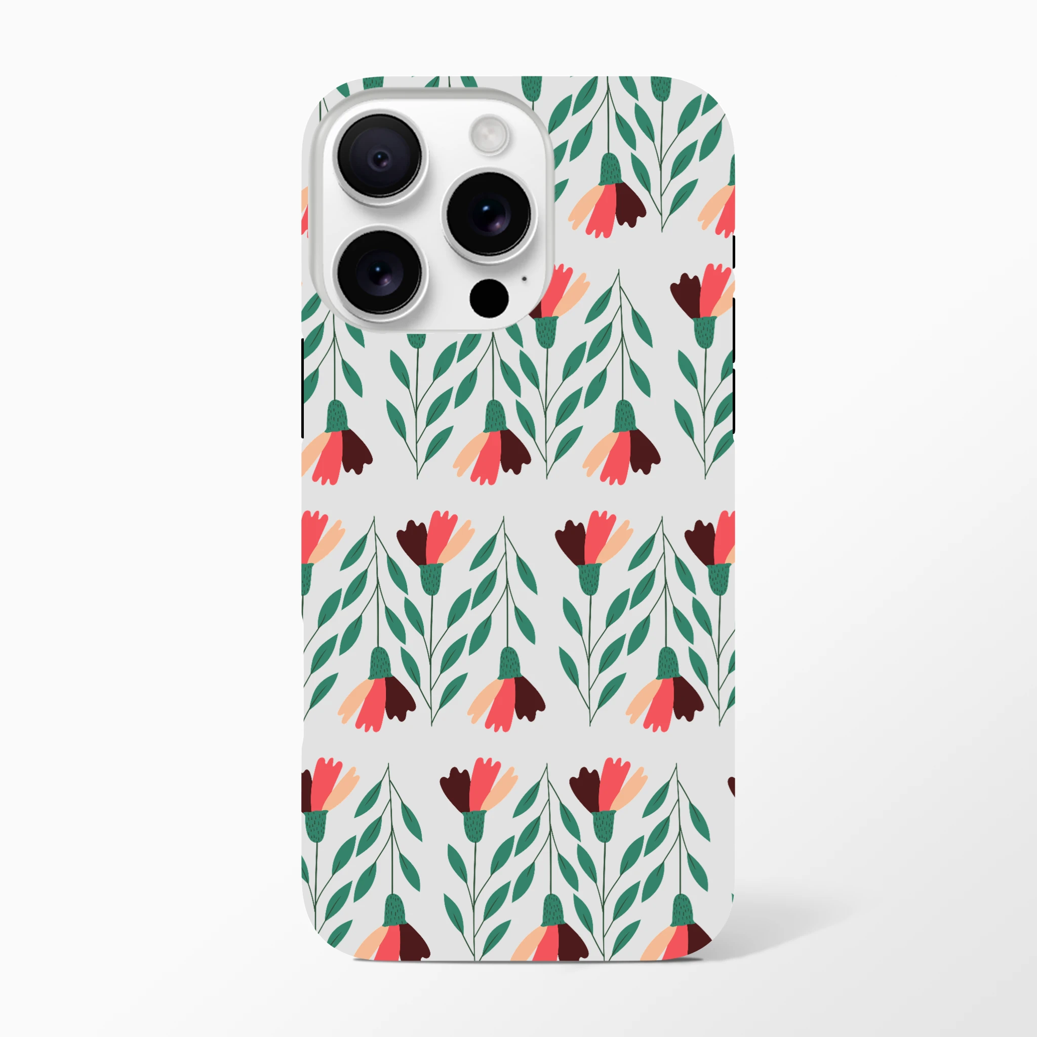 Floral wraparound phone case with green leaves and pink blossoms for iPhone 16–13