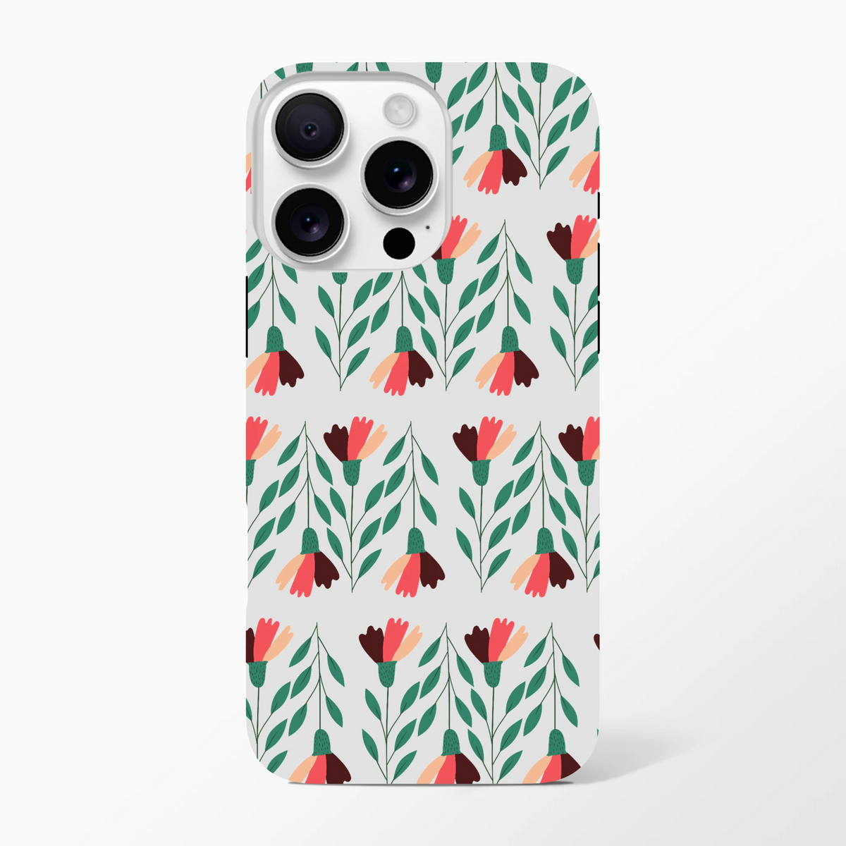 Floral wraparound phone case with green leaves and pink blossoms for iPhone 16–13