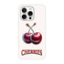 Cherry-themed slim protective iPhone case with two cherries and CHERRIES text.