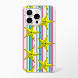 Pastel stripe gold star iPhone case for iPhone 13-16, slim TPU, matte finish, cute aesthetic.