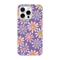 Retro pastel daisy iPhone case for 13-16 with purple floral aesthetic.