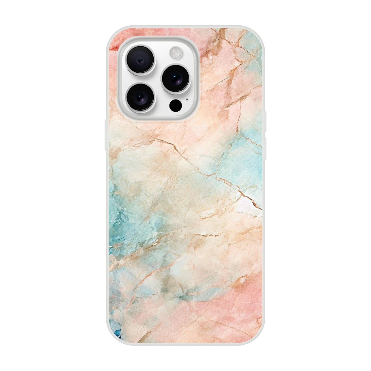 Pastel marble iPhone case with peach and aqua abstract design for iPhone 13–16.