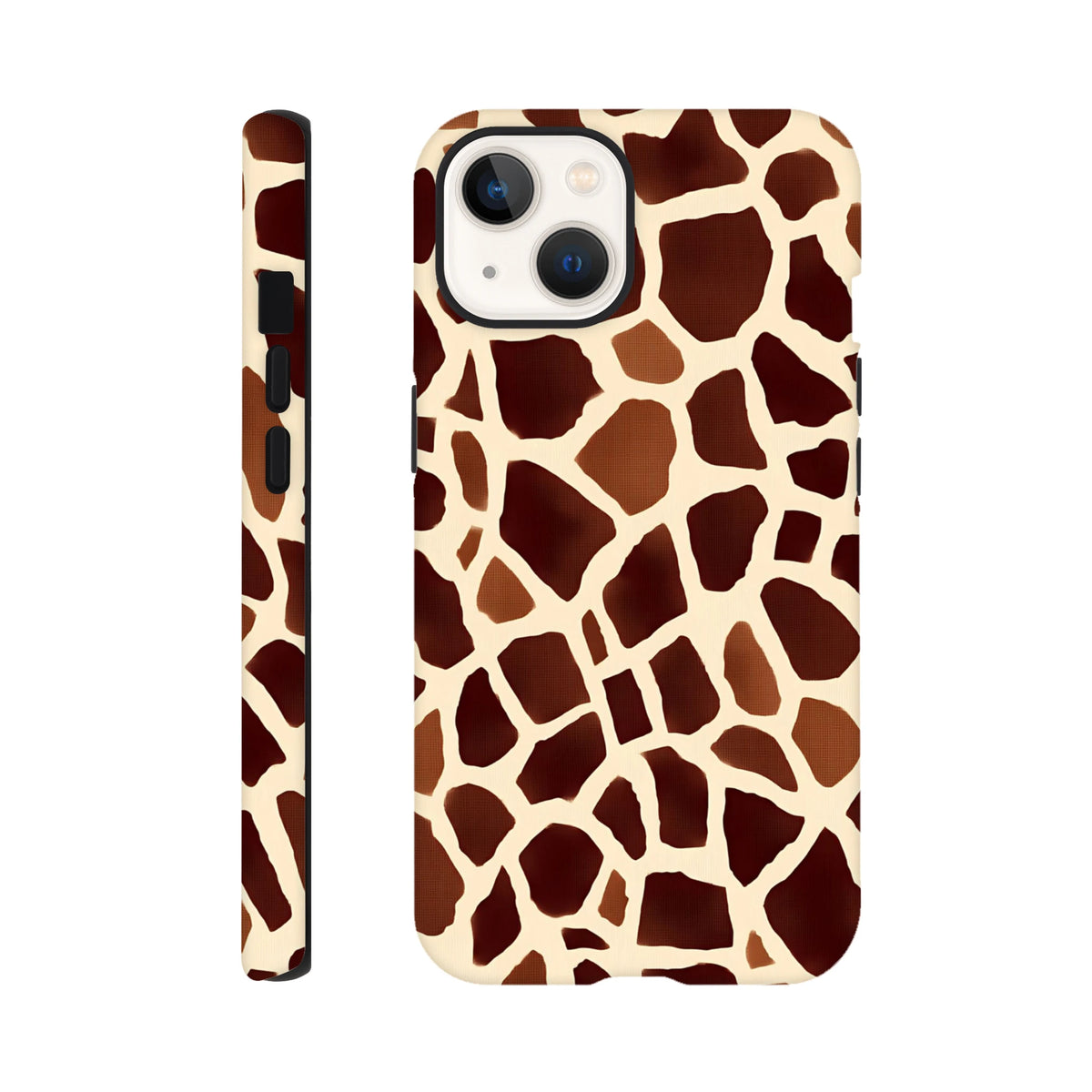 Giraffe print tough iPhone case featuring a bold safari animal pattern that wraps cleanly around the edges for durable, wild streetwear style.