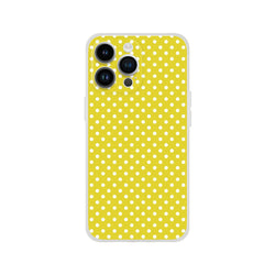 Retro yellow and white polka dot iPhone case with slim TPU protection and matte finish for iPhone 13 through 16 models.