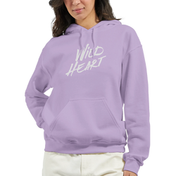 Cute Wild Heart hoodie in lavender with white slogan, casual women's streetwear with front pocket.