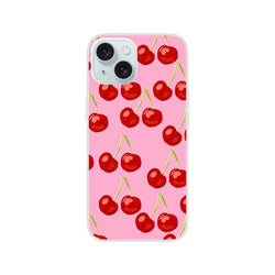 Pink Cherry iPhone case for 13-16, cute coquette aesthetic, slim matte shell with cherry print and protection.