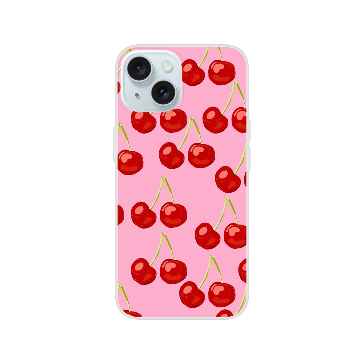 Pink Cherry iPhone case for 13-16, cute coquette aesthetic, slim matte shell with cherry print and protection.