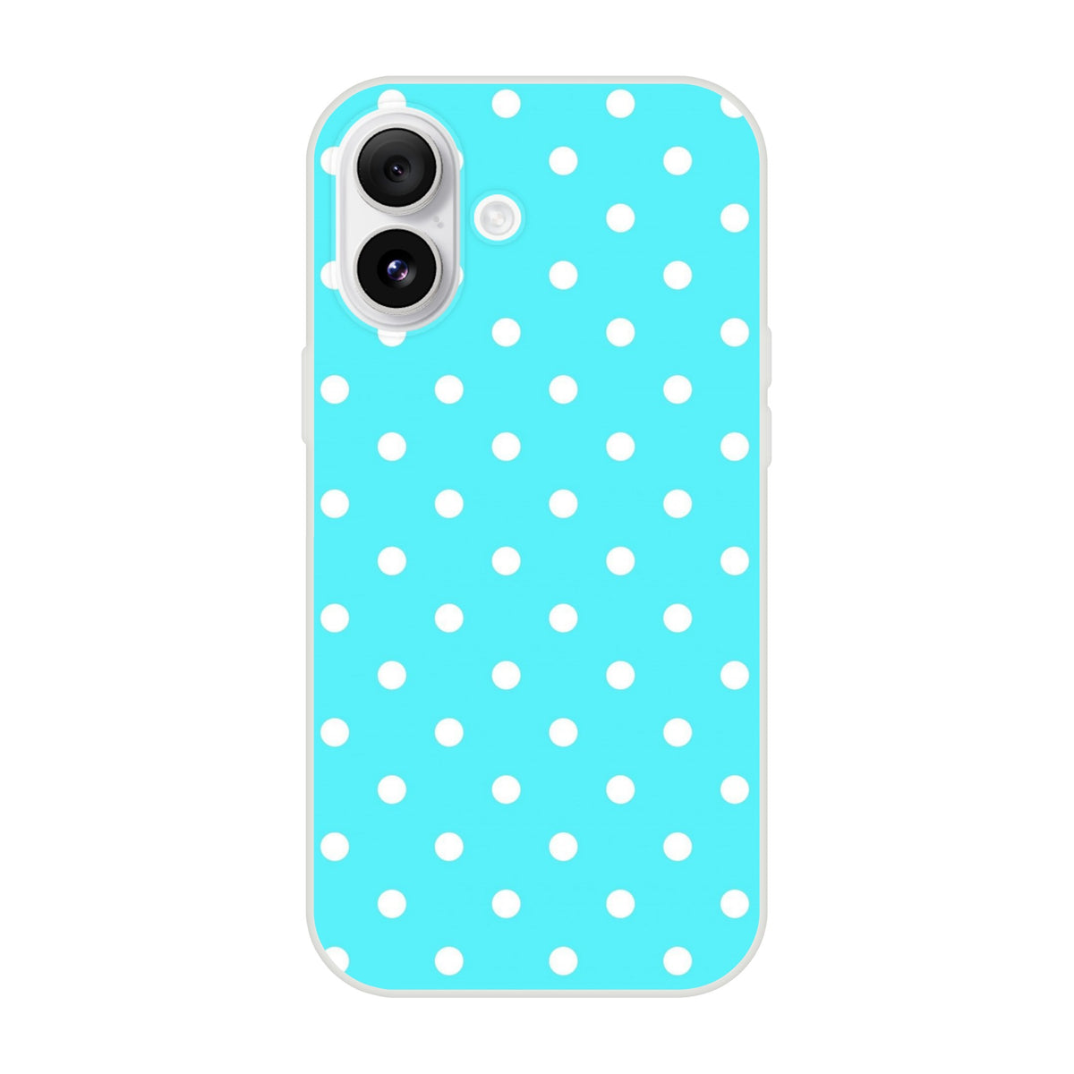 Retro aqua blue and white polka dot iPhone case with shock-absorbing TPU cushion and matte finish for daily protection.
