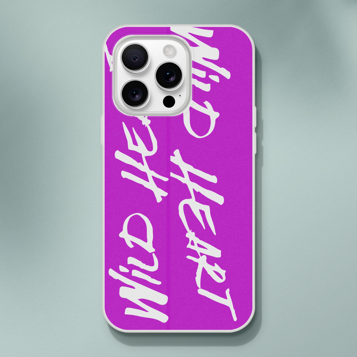 Magenta Cute Wild Heart iPhone case (13–16) with a white abstract doodle motif.