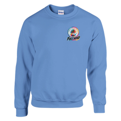 Blue Tucked Petrolhead Sweatshirt featuring a colorful Urban Palm Trees and Full Send graphic on the chest for modified car culture.