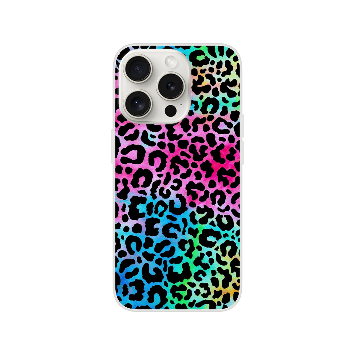 Rainbow leopard print iPhone case for iPhone 13–16 with slim matte finish