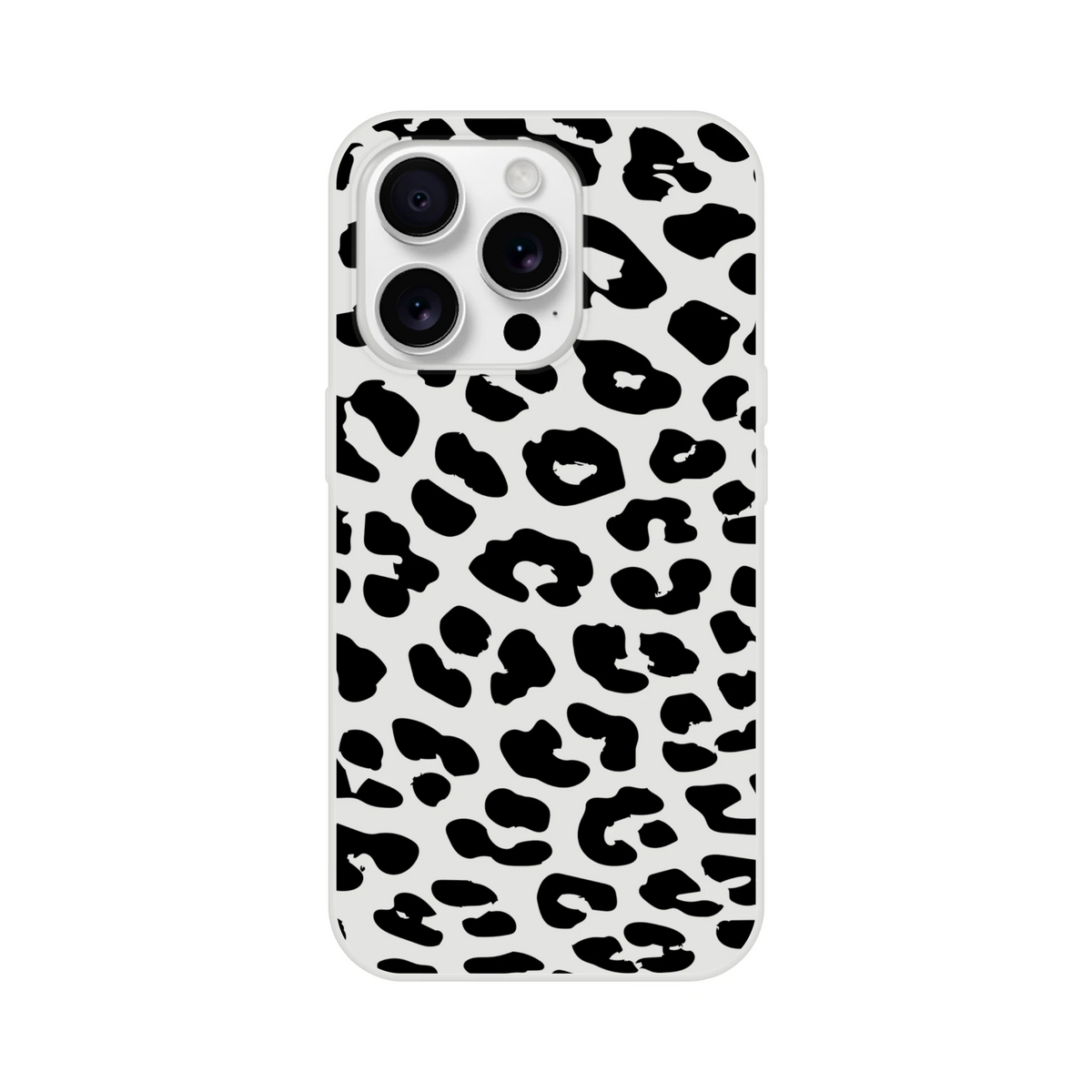 Retro Snow Leopard iPhone case with bold black leopard print on light gray background for iPhone 13-16