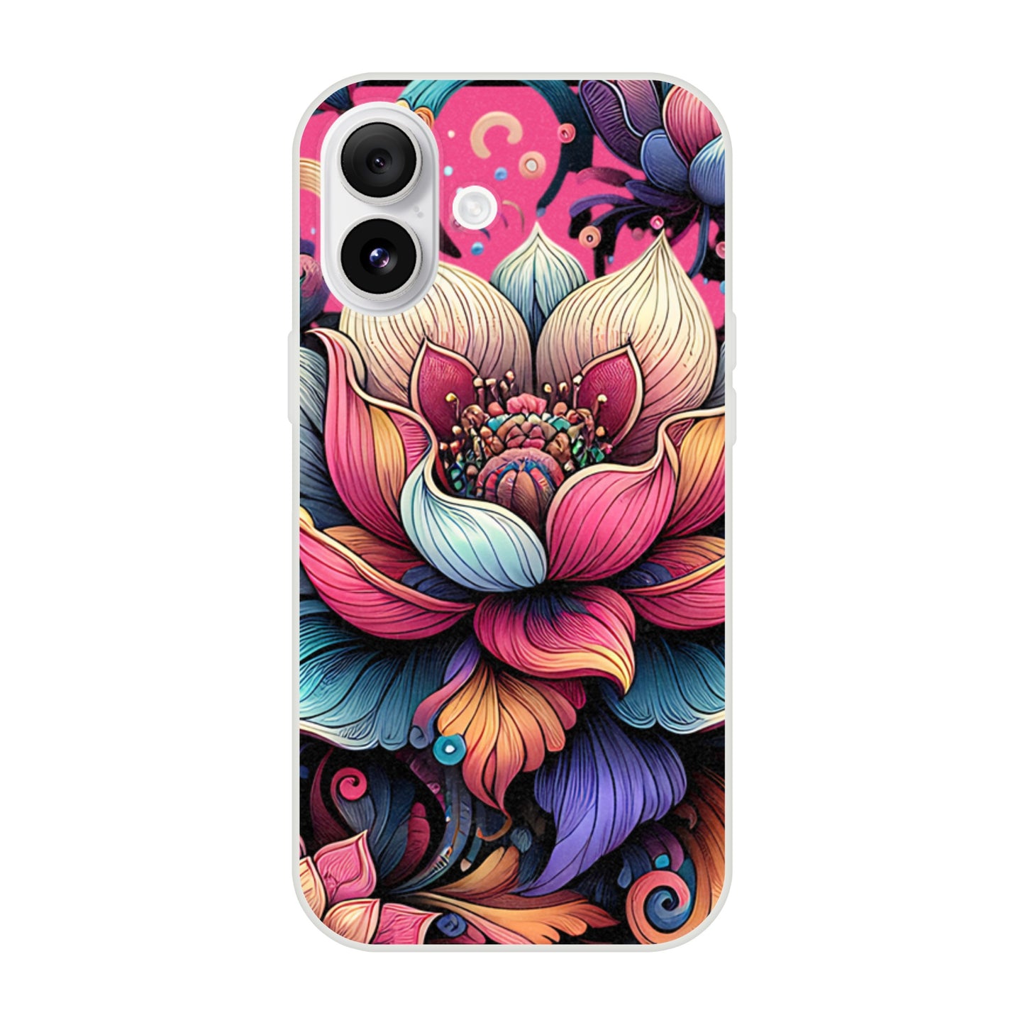 iPhone case with a colorful lotus flower design on a white background 2