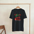 Black Cherry Blaze women's graphic T-shirt with red cherries and flame, soft cotton blend for casual wear.