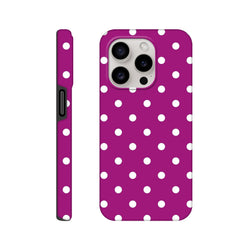 Purple and white polka dot tough iPhone case with rugged defense and cute design for iPhone 13-16.