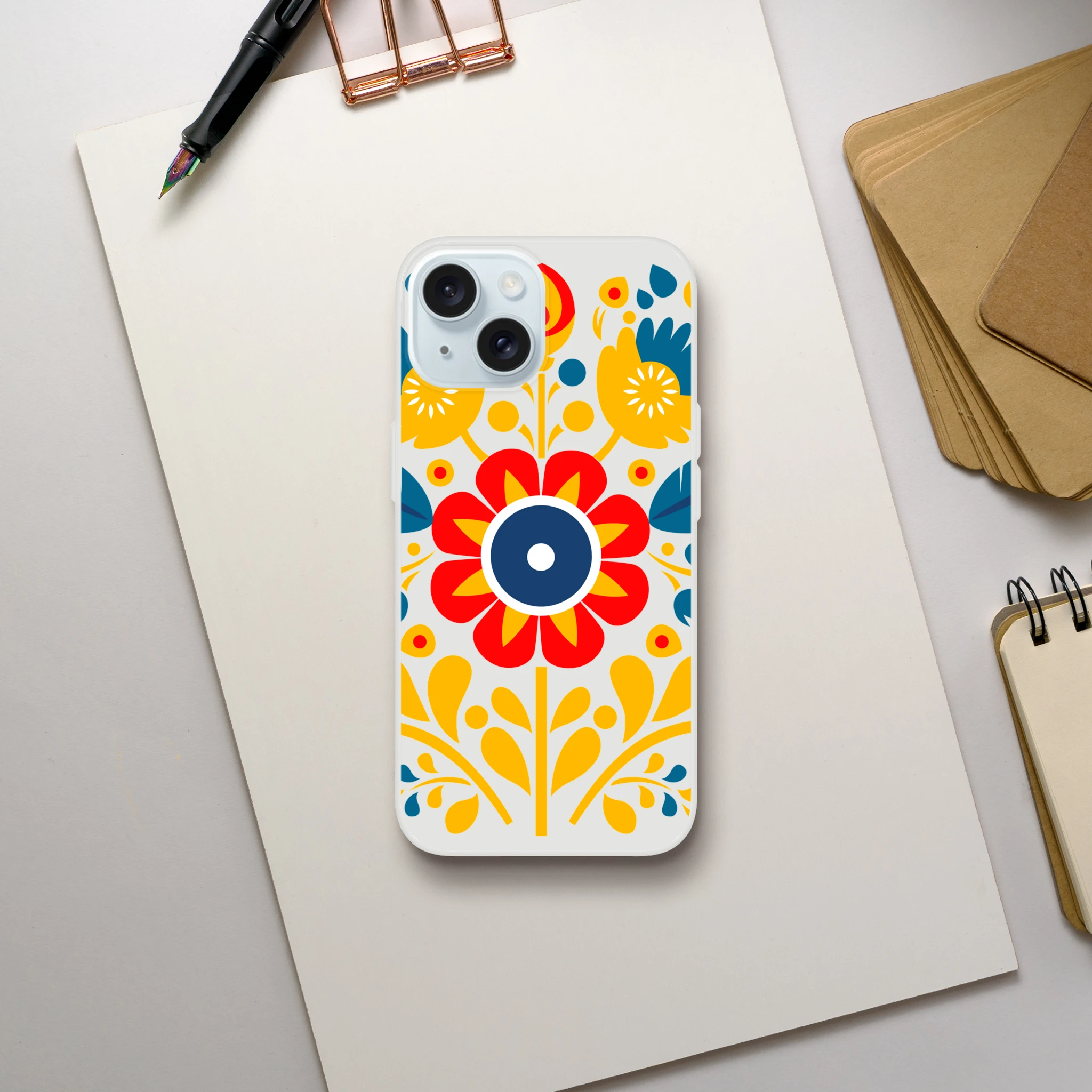 Floral phone case slim protective cover for iPhone 13-16 with frosty transparent finish and vibrant flower design
