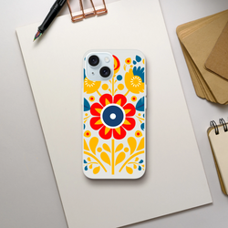 Floral phone case slim protective cover for iPhone 13-16 with frosty transparent finish and vibrant flower design