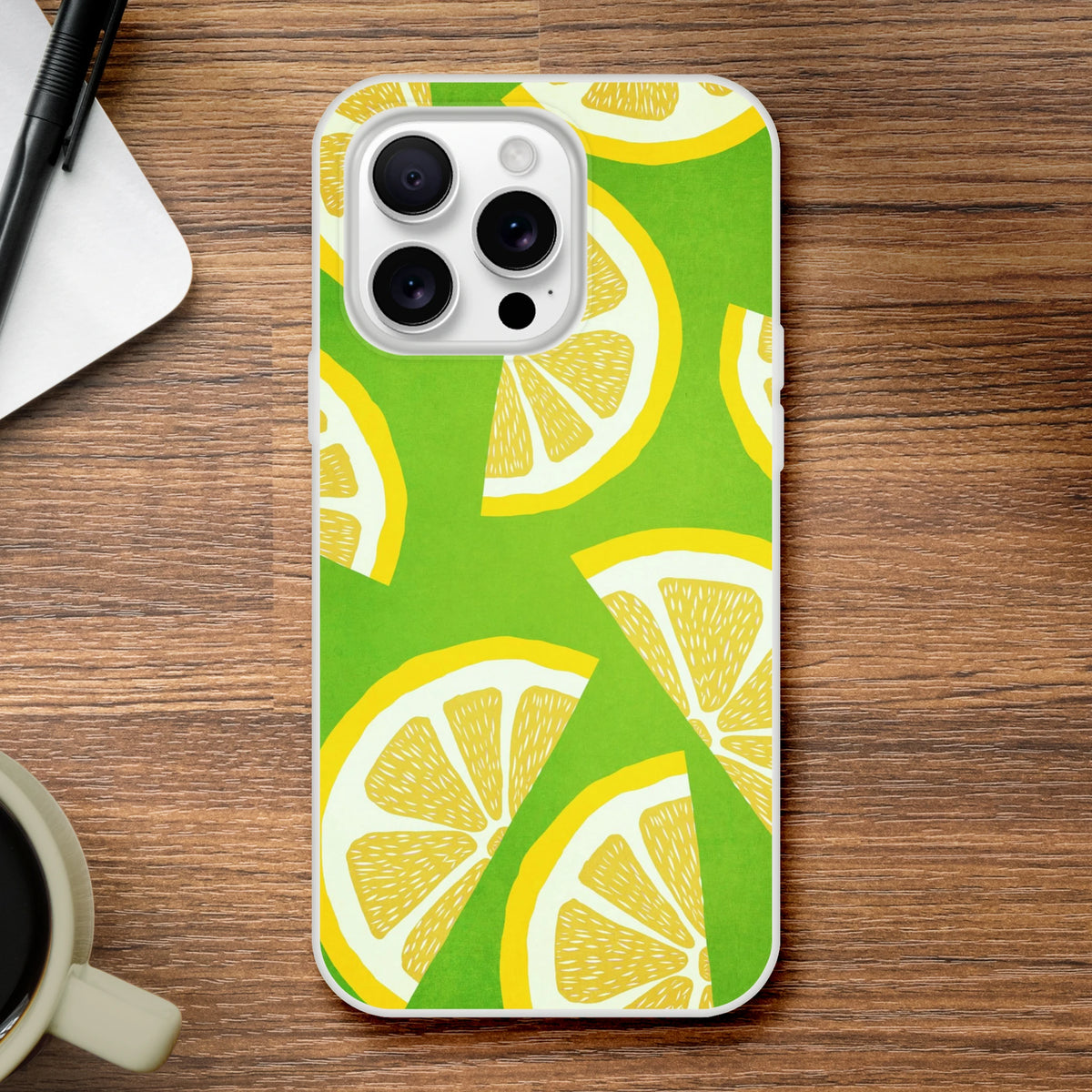 Cute Lemon Slice iPhone Case 13–16 with citrus green-yellow design; slim matte TPU, shock-absorbing, snug fit.