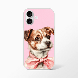 Cute dog illustration on pink iPhone case for iPhone 13-16, retro aesthetic, slim matte cover with protective TPU.
