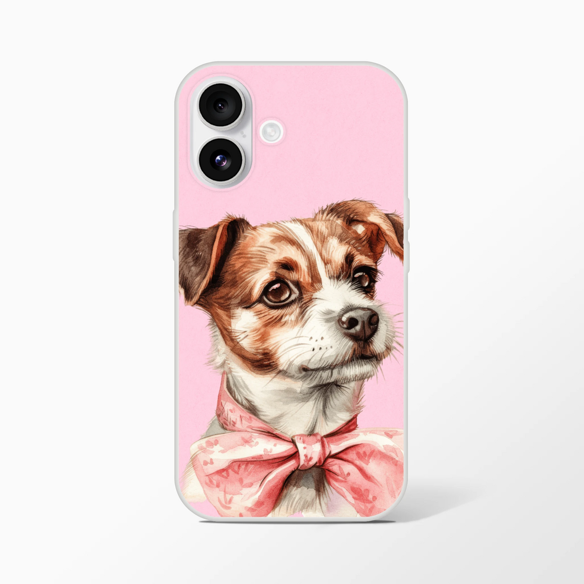 Cute dog illustration on pink iPhone case for iPhone 13-16, retro aesthetic, slim matte cover with protective TPU.