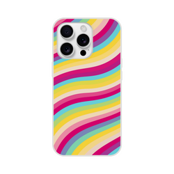 Groovy Rainbow Wave iPhone Case (13-16) Retro Y2K Aesthetic Cover with colorful rainbow swirls.