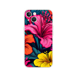 Vibrant tropical hibiscus floral iPhone case (13-16) with a smooth matte finish.