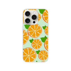 Orange citrus slices pattern on mint iPhone case with frosty matte finish.