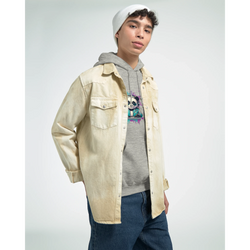 Panda DJ Men's Graphic Hoodie, soft cotton-poly blend in White/Grey/Pink/Blue, sizes S–XL, model wearing tan jacket.