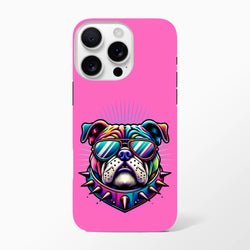 Pink cool bulldog tough iPhone case with retro dog print, shock-absorbing protection for iPhone 13-16