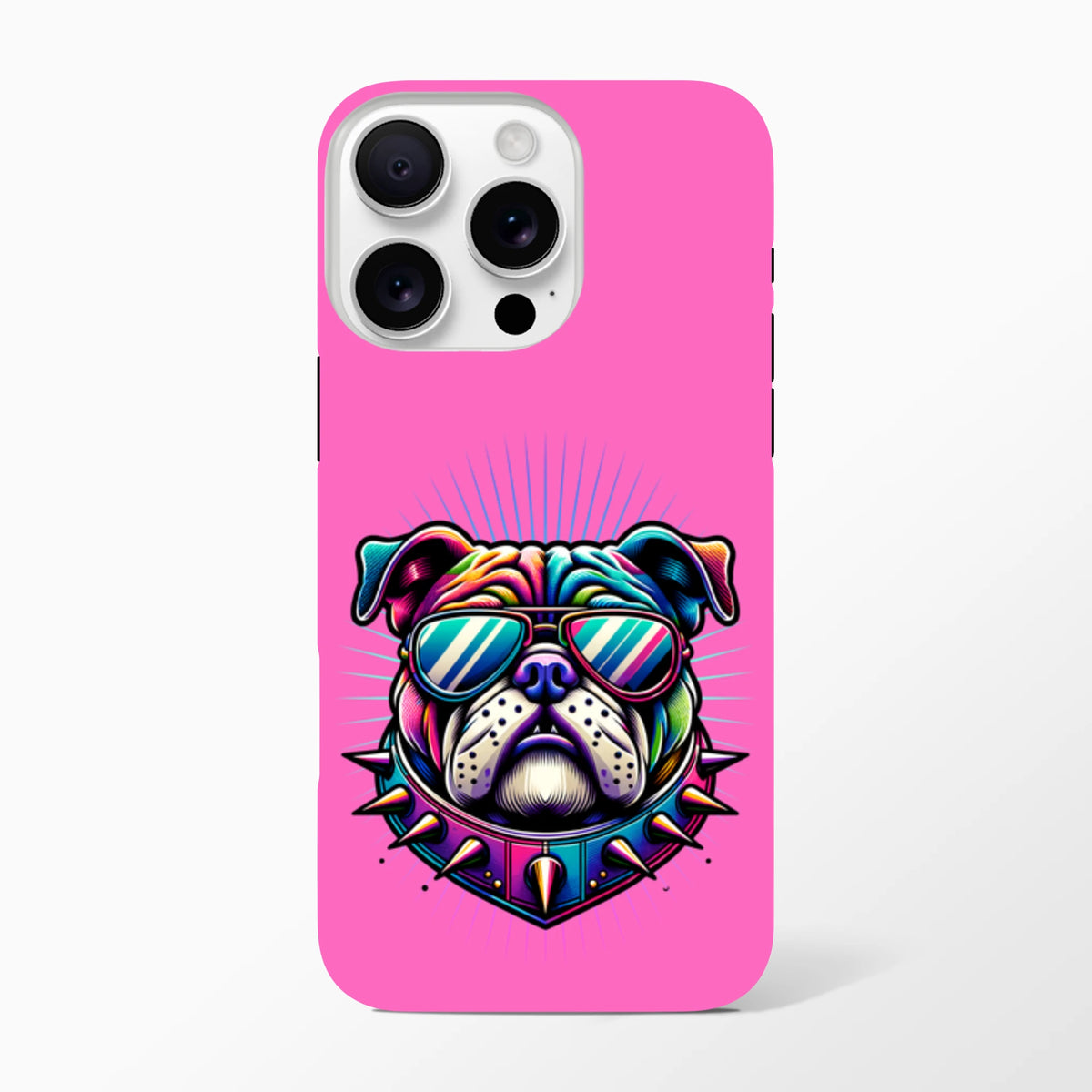 Pink cool bulldog tough iPhone case with retro dog print, shock-absorbing protection for iPhone 13-16