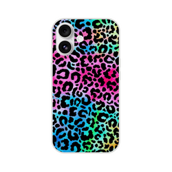 Rainbow animal-print leopard iPhone case for iPhone 13-16 with a slim matte finish.