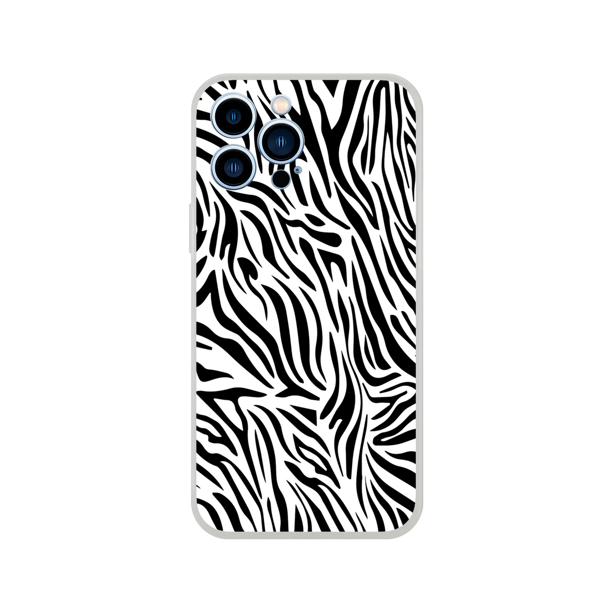 Black and white zebra print iPhone case (13-16) with Y2K animal aesthetic and durable daily protection.