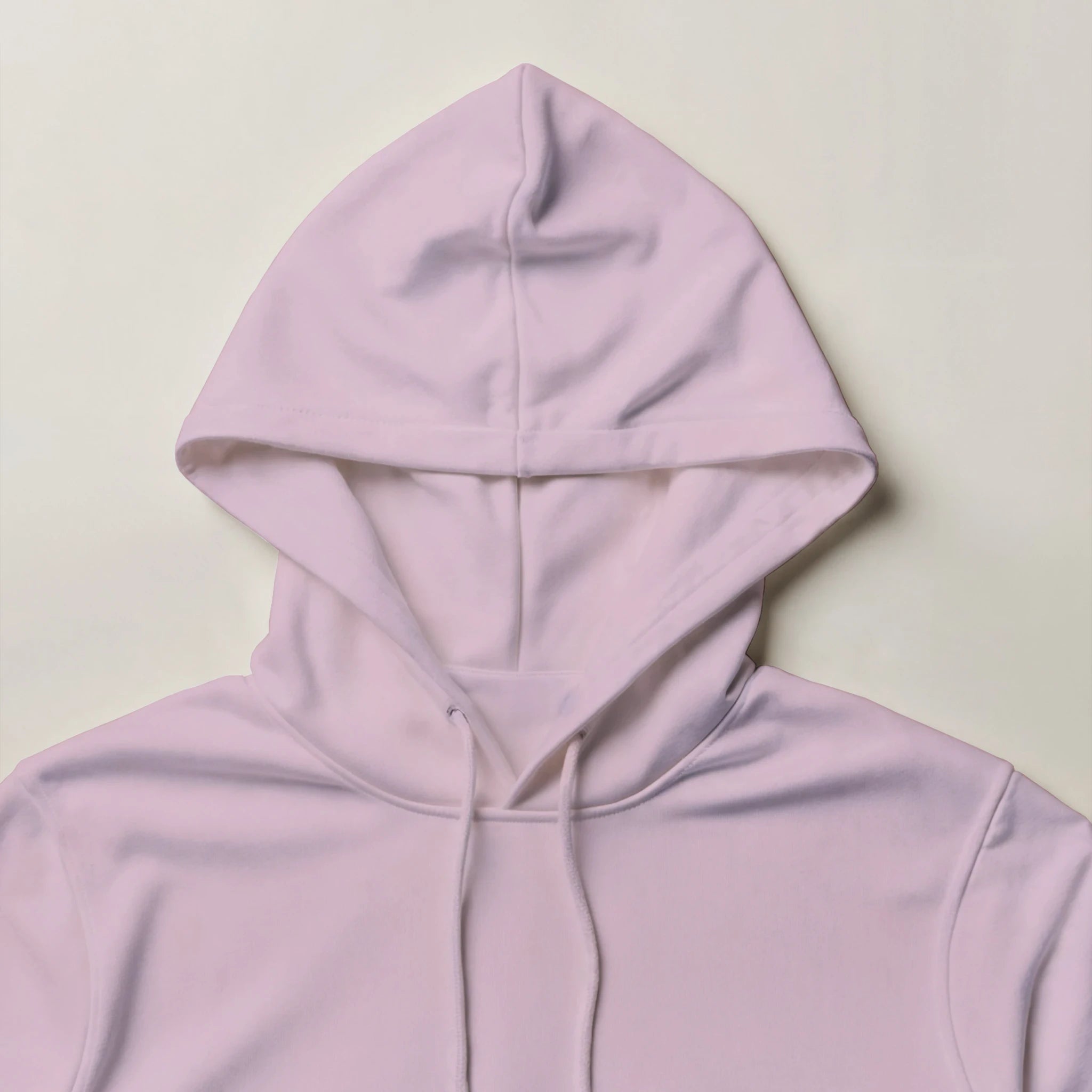 Lilac 50/50 cotton-poly hoodie with drawstring hood and front pouch pocket.