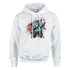 Men's white hoodie with Dab Teddy Bear graphic and colorful splash background.